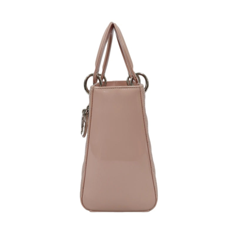 DIOR Cannage Lady Dior Lambskin Handbag Pink Silver Hardware With Shoulder Strap