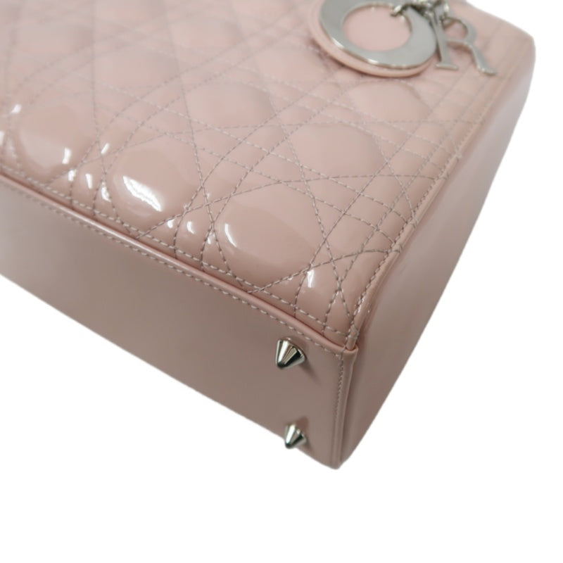 DIOR Cannage Lady Dior Lambskin Handbag Pink Silver Hardware With Shoulder Strap