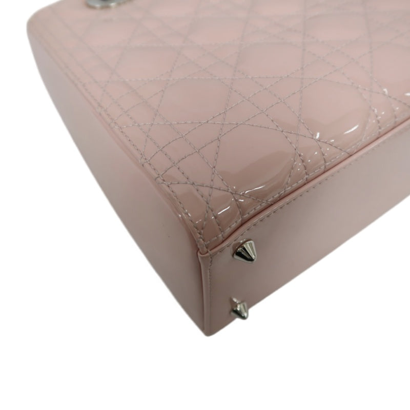 DIOR Cannage Lady Dior Lambskin Handbag Pink Silver Hardware With Shoulder Strap
