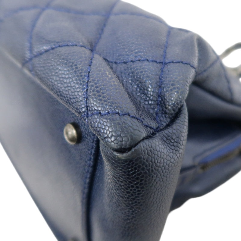 CHANEL Matelasse Calfskin Tote Shoulder Bag Navy Blue Silver Hardware