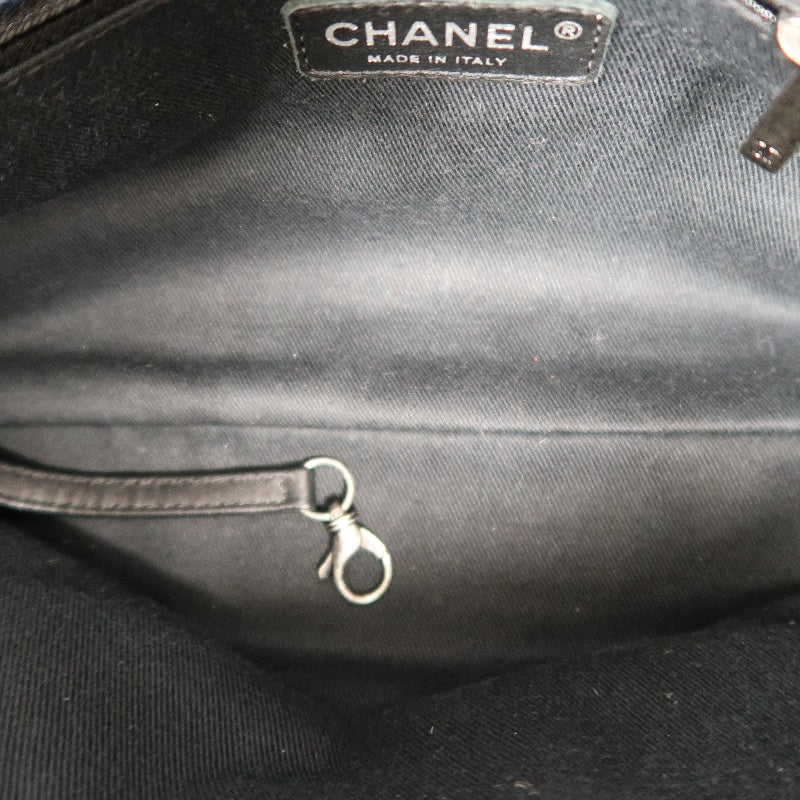 CHANEL Matelasse Calfskin Tote Shoulder Bag Navy Blue Silver Hardware