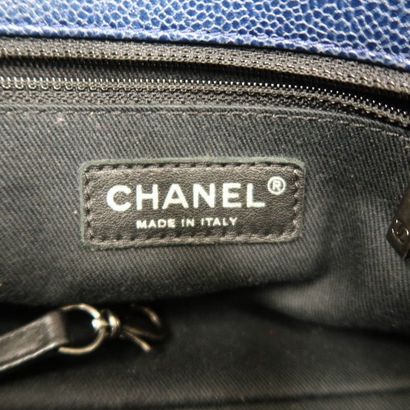 CHANEL Matelasse Calfskin Tote Shoulder Bag Navy Blue Silver Hardware
