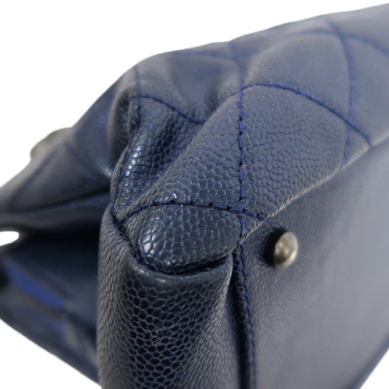 CHANEL Matelasse Calfskin Tote Shoulder Bag Navy Blue Silver Hardware