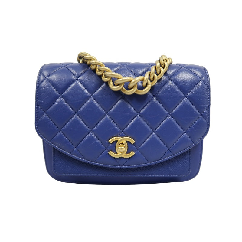 CHANEL Matelasse Lambskin Flap Shoulder Bag Blue Gold Hardware