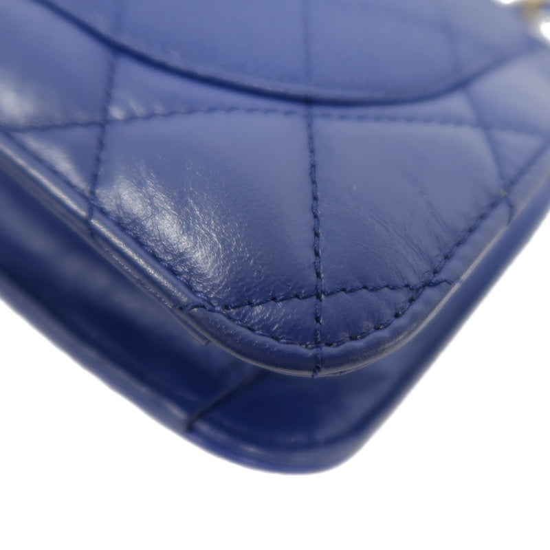 CHANEL Matelasse Lambskin Flap Shoulder Bag Blue Gold Hardware