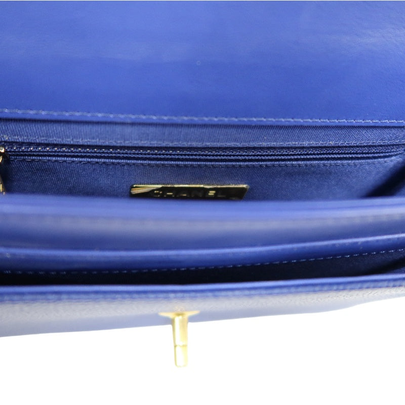 CHANEL Matelasse Lambskin Flap Shoulder Bag Blue Gold Hardware