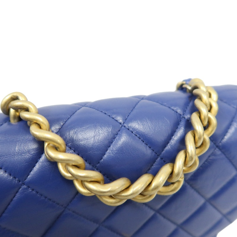 CHANEL Matelasse Lambskin Flap Shoulder Bag Blue Gold Hardware