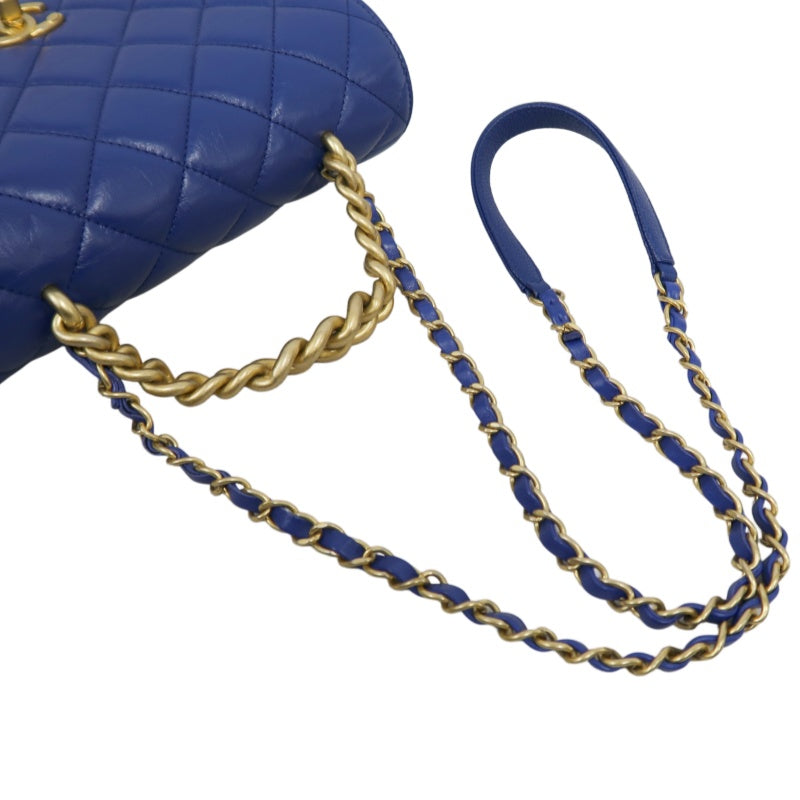 CHANEL Matelasse Lambskin Flap Shoulder Bag Blue Gold Hardware