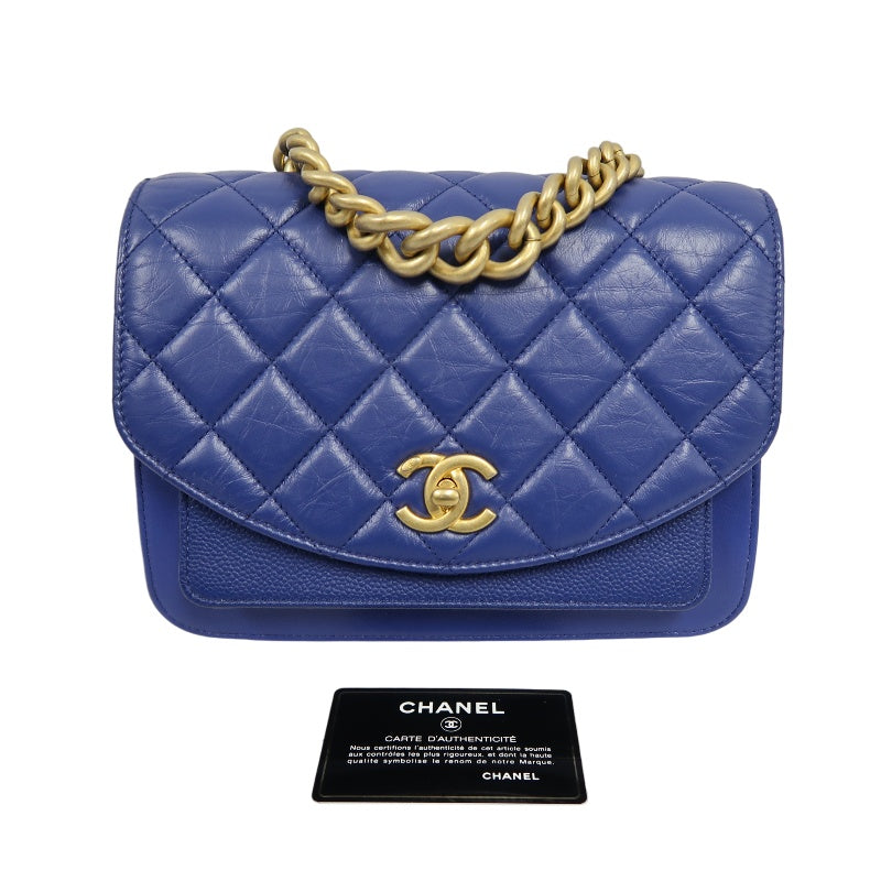 CHANEL Matelasse Lambskin Flap Shoulder Bag Blue Gold Hardware