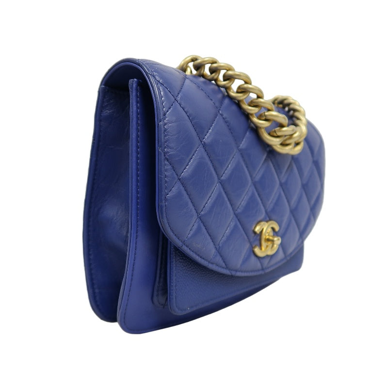 CHANEL Matelasse Lambskin Flap Shoulder Bag Blue Gold Hardware