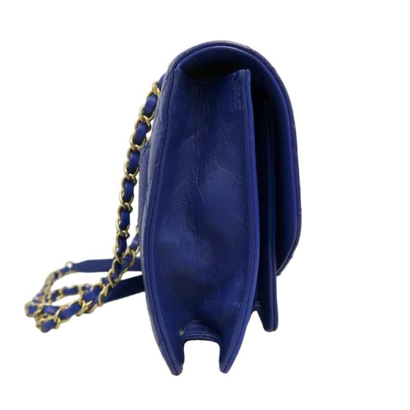 CHANEL Matelasse Lambskin Flap Shoulder Bag Blue Gold Hardware