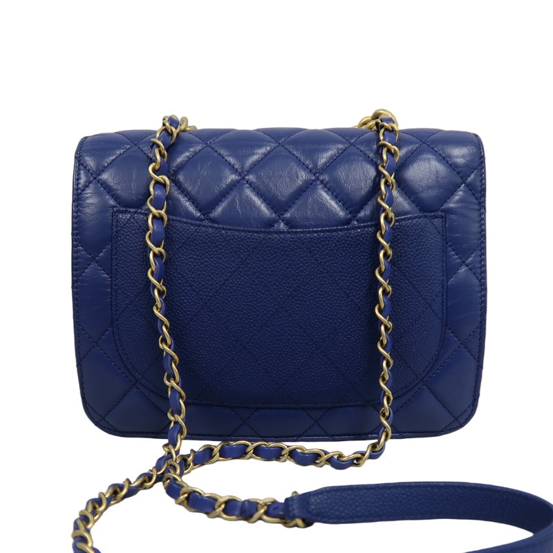 CHANEL Matelasse Lambskin Flap Shoulder Bag Blue Gold Hardware