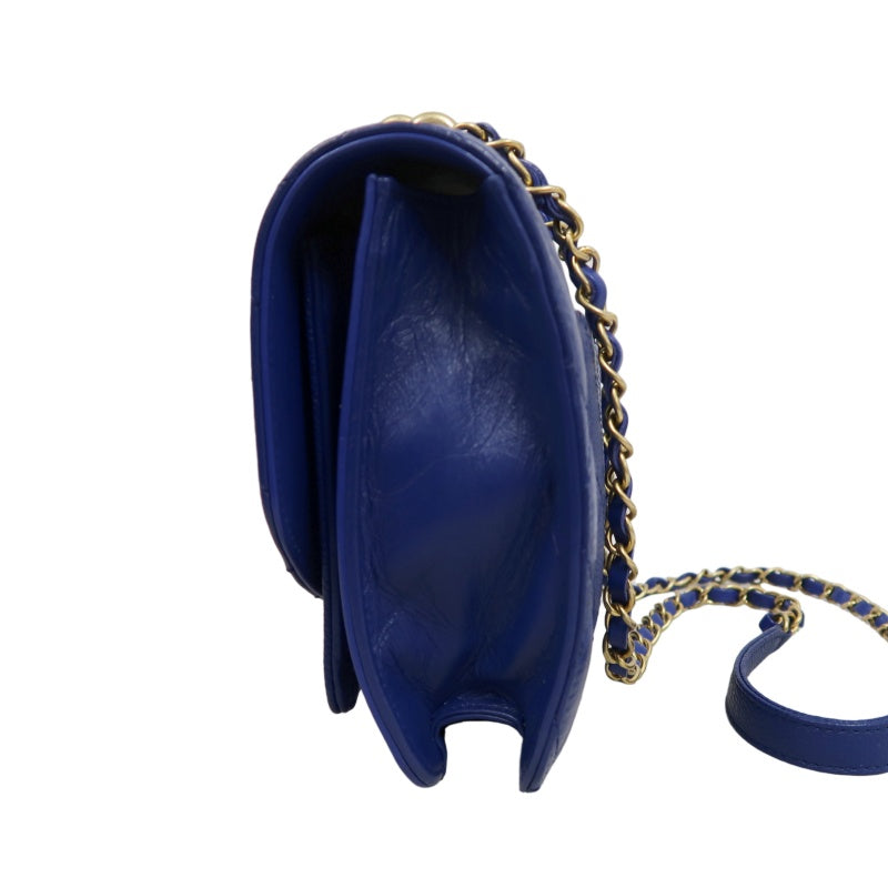 CHANEL Matelasse Lambskin Flap Shoulder Bag Blue Gold Hardware
