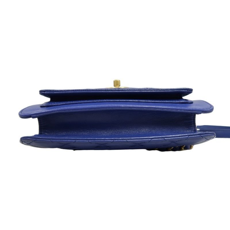 CHANEL Matelasse Lambskin Flap Shoulder Bag Blue Gold Hardware