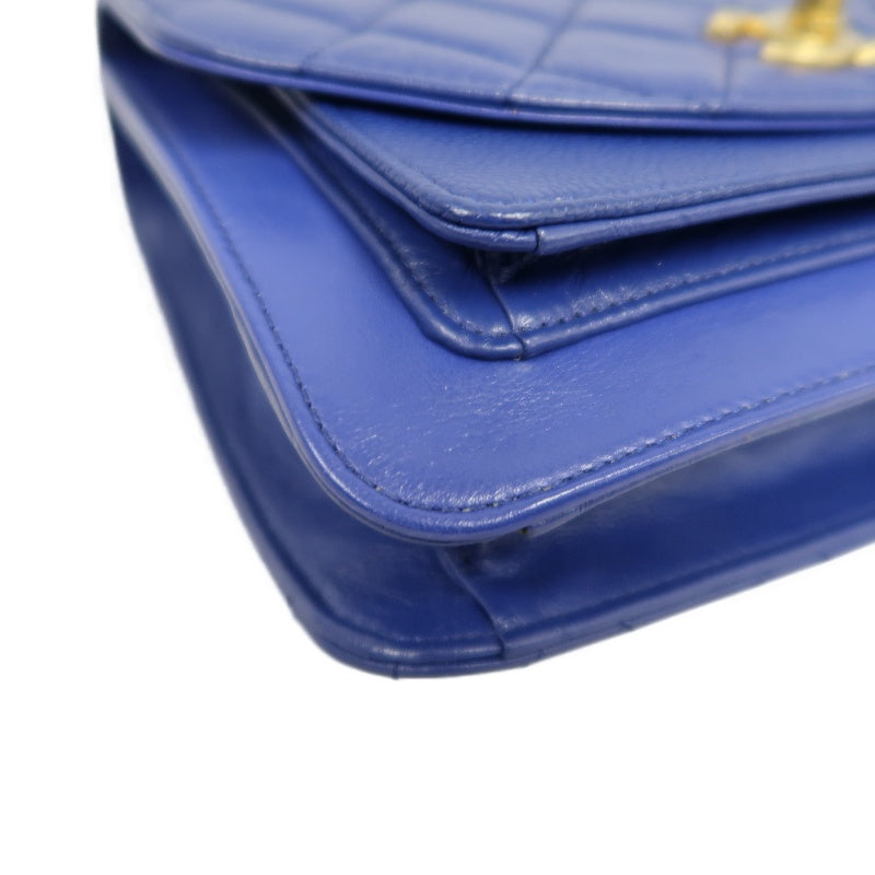 CHANEL Matelasse Lambskin Flap Shoulder Bag Blue Gold Hardware