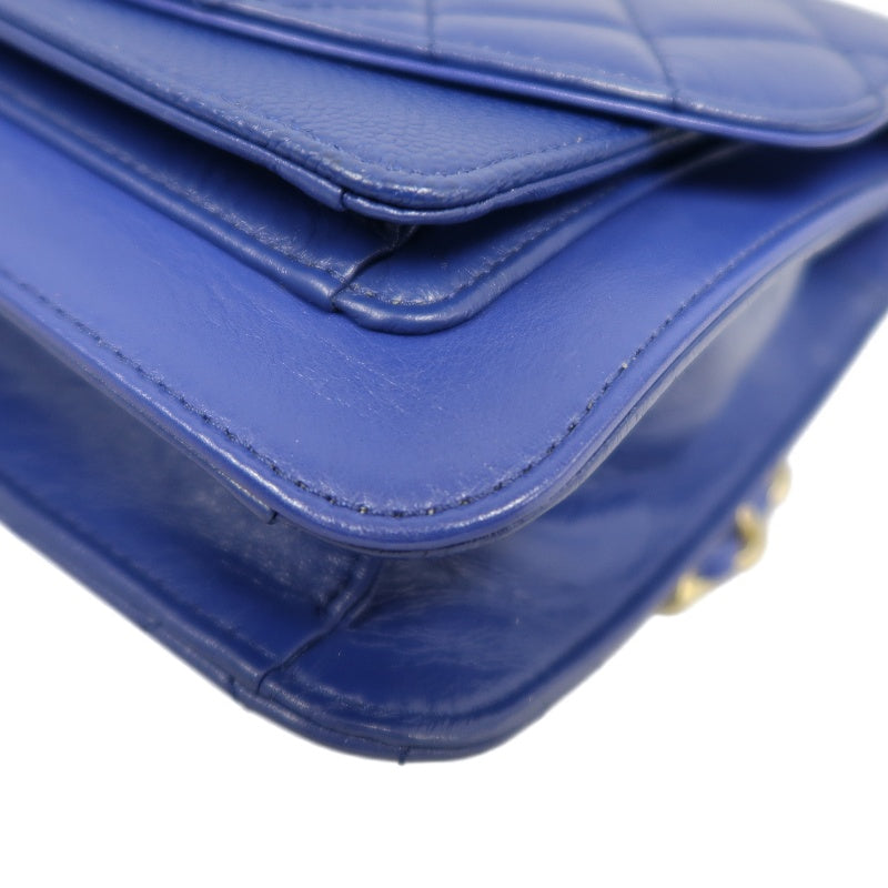 CHANEL Matelasse Lambskin Flap Shoulder Bag Blue Gold Hardware
