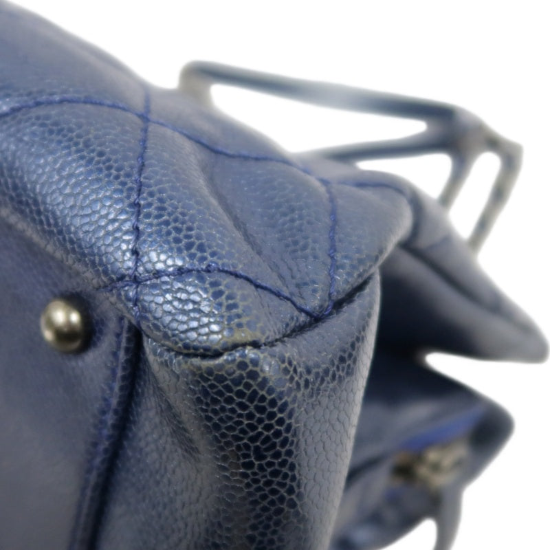 CHANEL Matelasse Calfskin Tote Shoulder Bag Navy Blue Silver Hardware