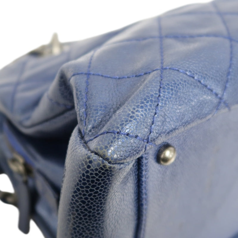 CHANEL Matelasse Calfskin Tote Shoulder Bag Navy Blue Silver Hardware