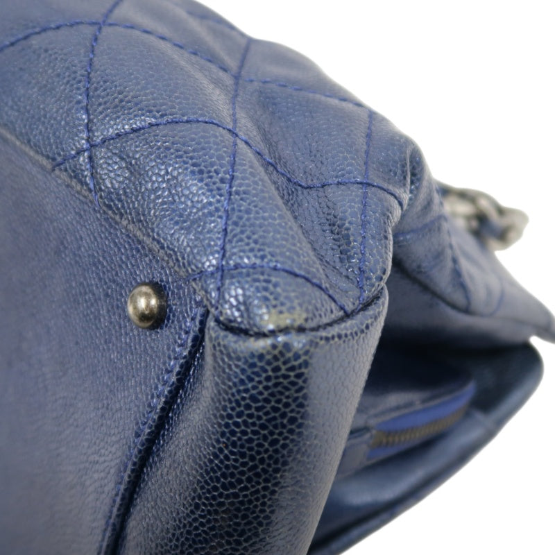 CHANEL Matelasse Calfskin Tote Shoulder Bag Navy Blue Silver Hardware
