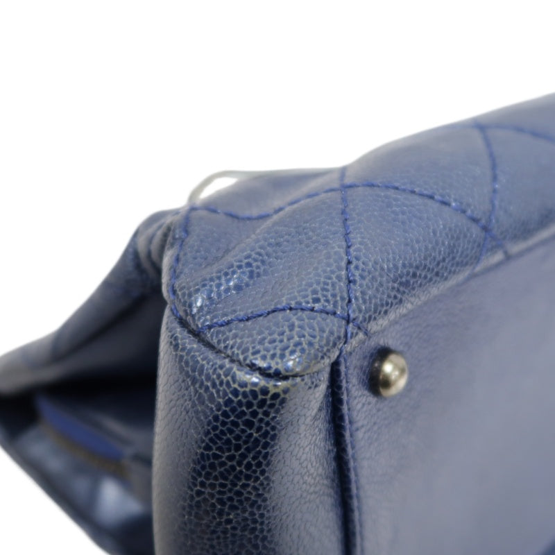 CHANEL Matelasse Calfskin Tote Shoulder Bag Navy Blue Silver Hardware