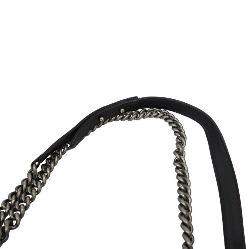 CHANEL BOY CHANEL Lambskin Shoulder Bag Black Silver Hardware