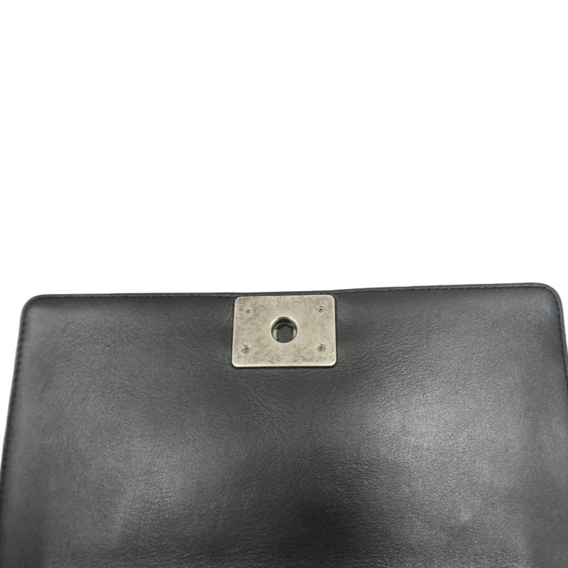 CHANEL BOY CHANEL Lambskin Shoulder Bag Black Silver Hardware