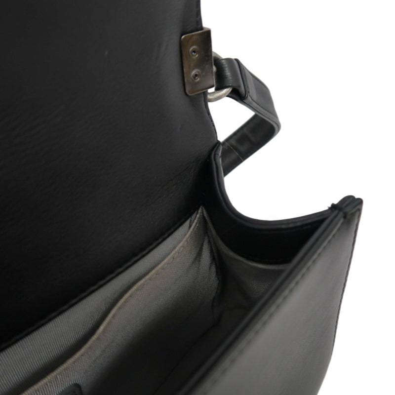 CHANEL BOY CHANEL Lambskin Shoulder Bag Black Silver Hardware
