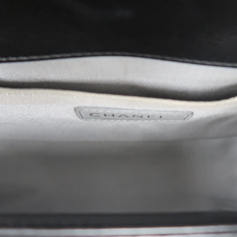 CHANEL BOY CHANEL Lambskin Shoulder Bag Black Silver Hardware