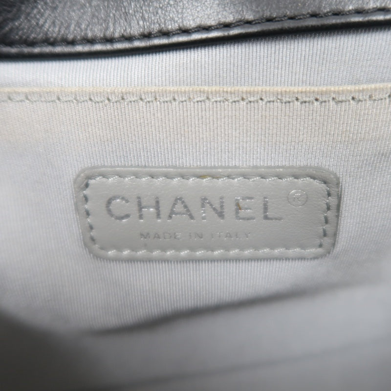CHANEL BOY CHANEL Lambskin Shoulder Bag Black Silver Hardware