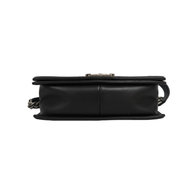 CHANEL BOY CHANEL Lambskin Shoulder Bag Black Silver Hardware