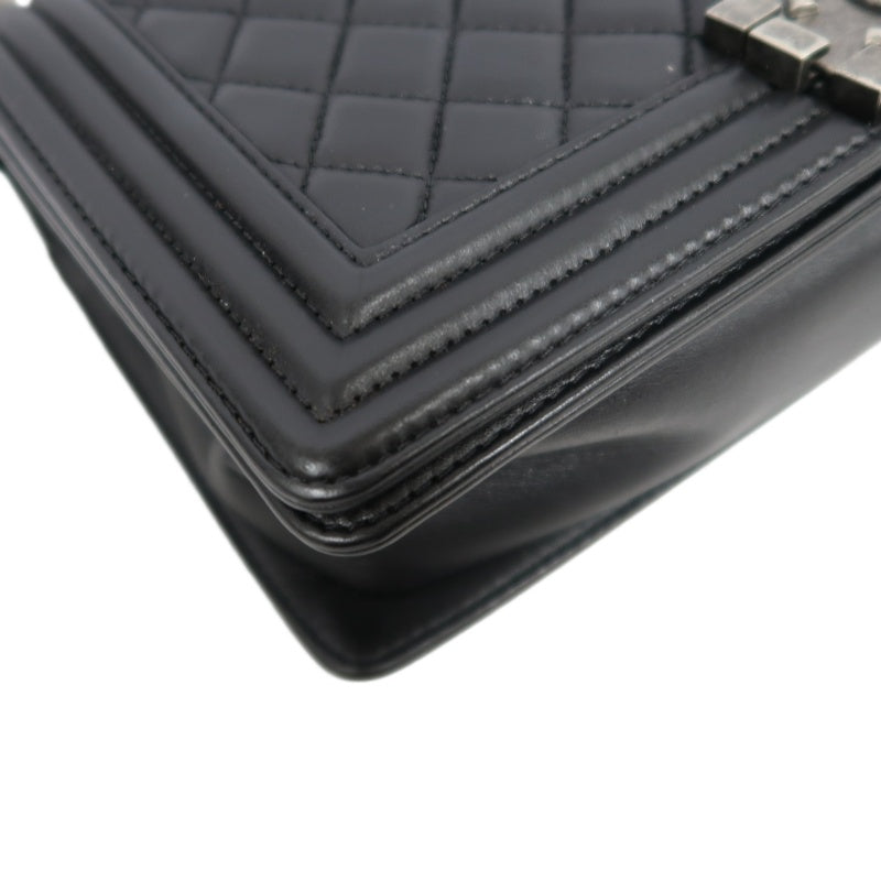 CHANEL BOY CHANEL Lambskin Shoulder Bag Black Silver Hardware
