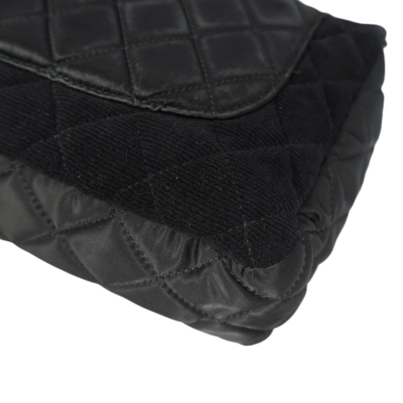 CHANEL 2.55 Canvas Shoulder Bag Black Silver Hardware