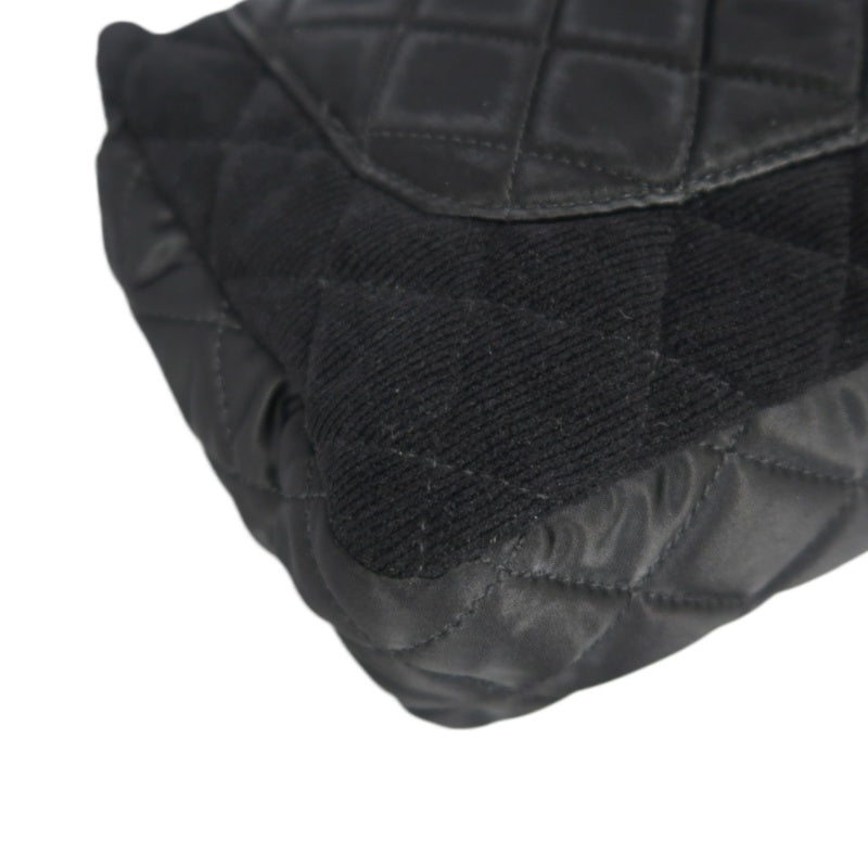 CHANEL 2.55 Canvas Shoulder Bag Black Silver Hardware