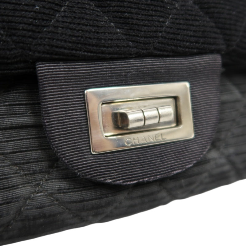 CHANEL 2.55 Canvas Shoulder Bag Black Silver Hardware