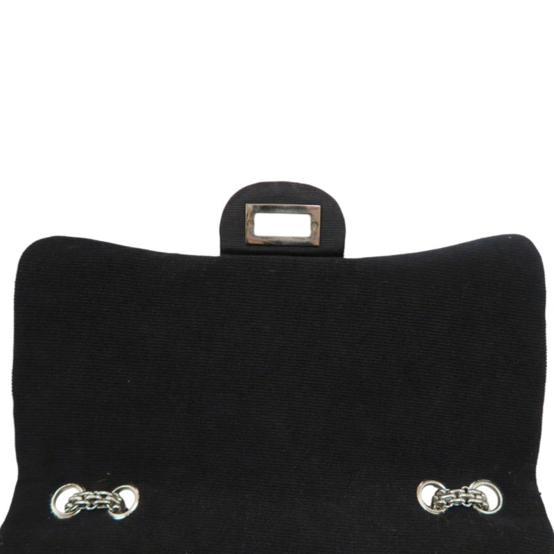 CHANEL 2.55 Canvas Shoulder Bag Black Silver Hardware