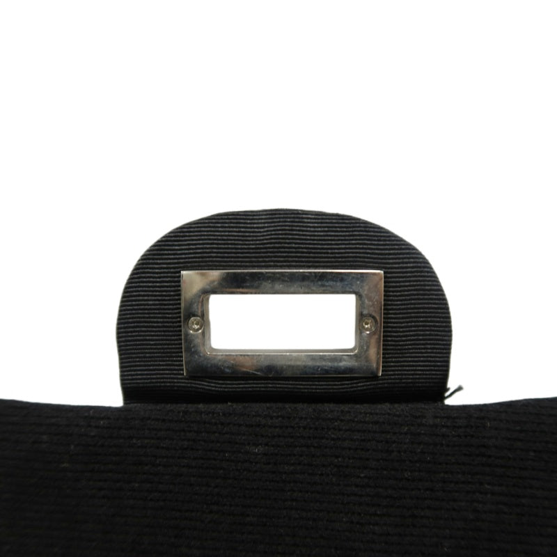 CHANEL 2.55 Canvas Shoulder Bag Black Silver Hardware