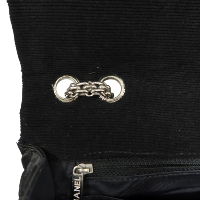 CHANEL 2.55 Canvas Shoulder Bag Black Silver Hardware