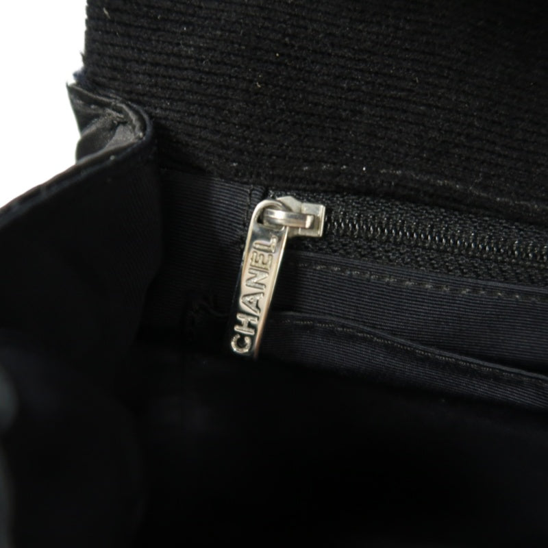 CHANEL 2.55 Canvas Shoulder Bag Black Silver Hardware