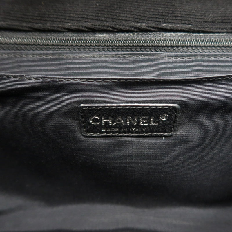 CHANEL 2.55 Canvas Shoulder Bag Black Silver Hardware