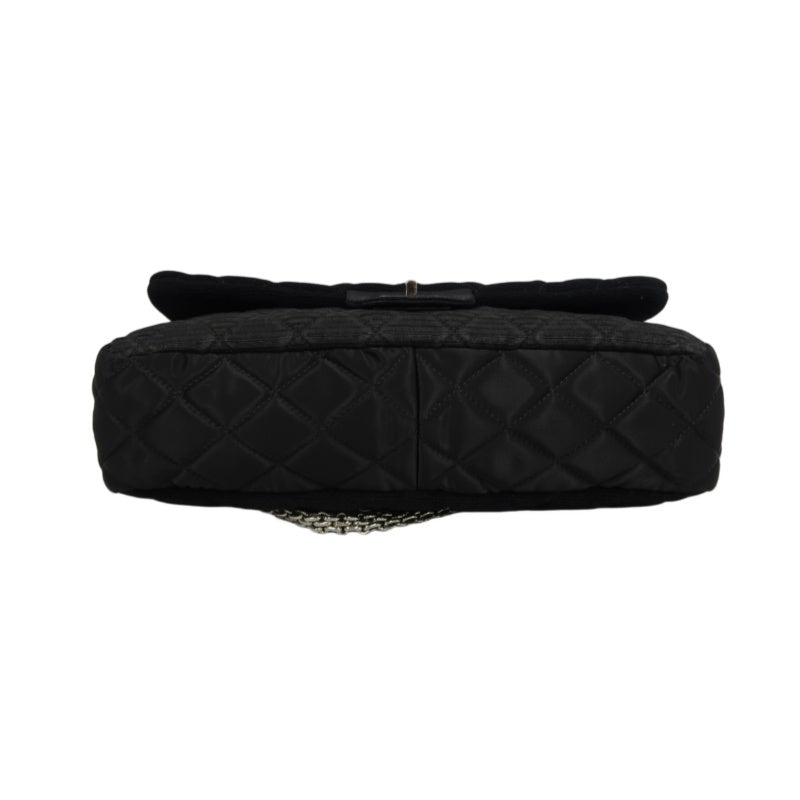 CHANEL 2.55 Canvas Shoulder Bag Black Silver Hardware