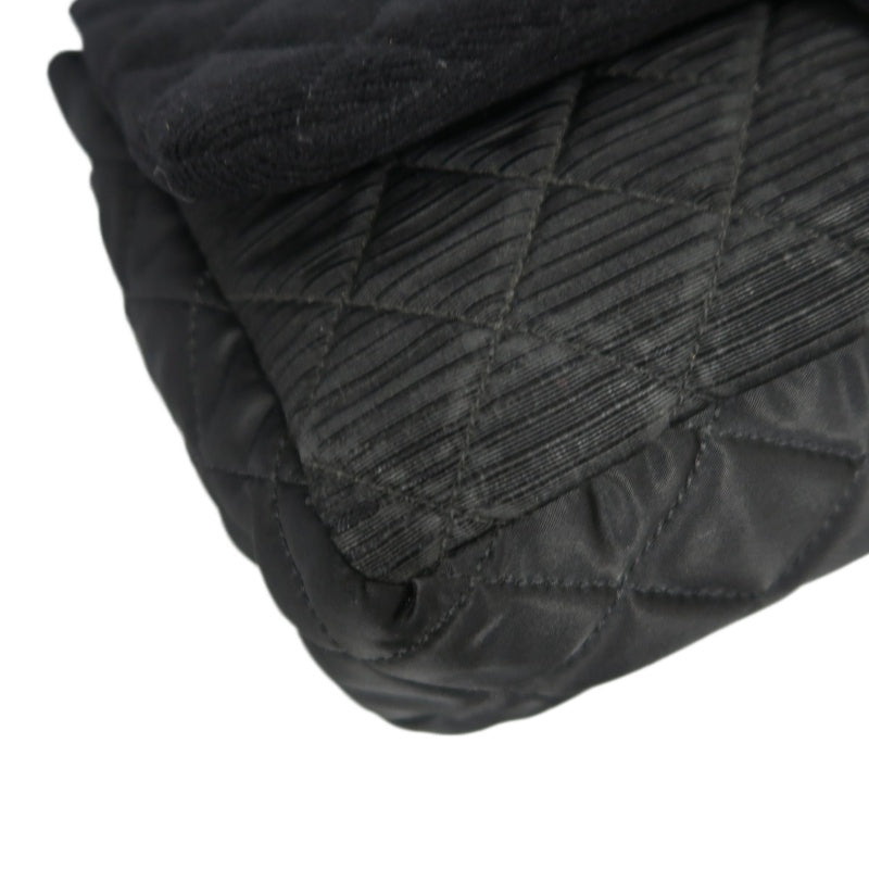 CHANEL 2.55 Canvas Shoulder Bag Black Silver Hardware