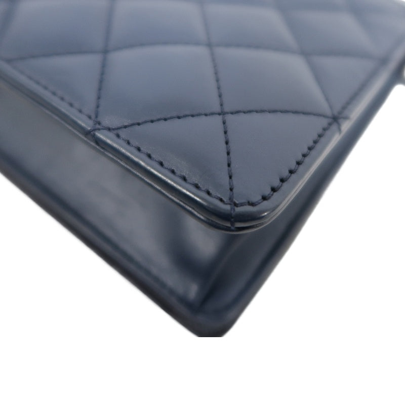 CHANEL Matelasse Lambskin Shoulder Bag Blue Silver Hardware