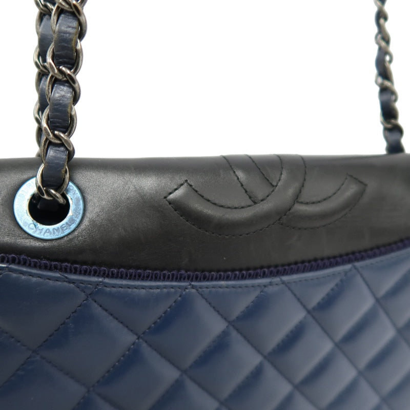 CHANEL Matelasse Lambskin Shoulder Bag Blue Silver Hardware