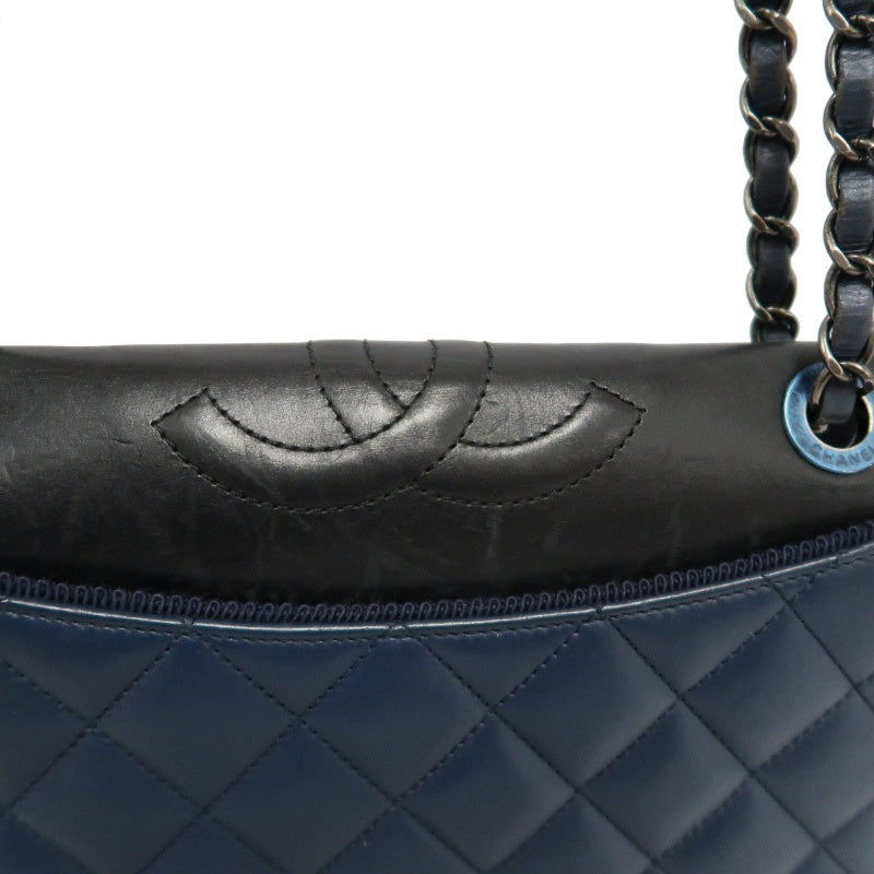 CHANEL Matelasse Lambskin Shoulder Bag Blue Silver Hardware