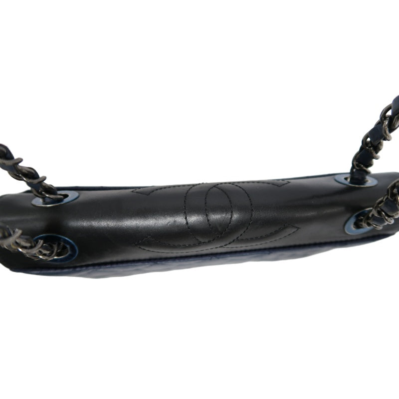 CHANEL Matelasse Lambskin Shoulder Bag Blue Silver Hardware