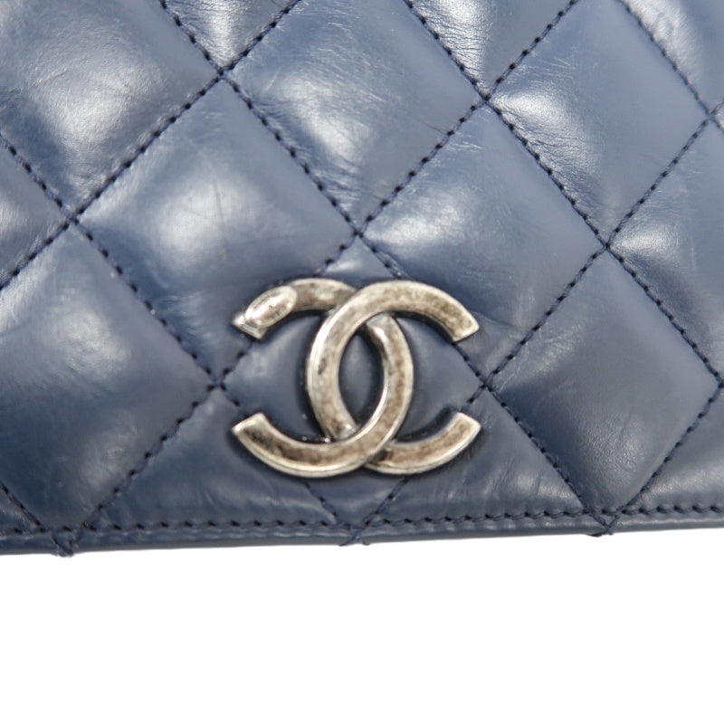 CHANEL Matelasse Lambskin Shoulder Bag Blue Silver Hardware