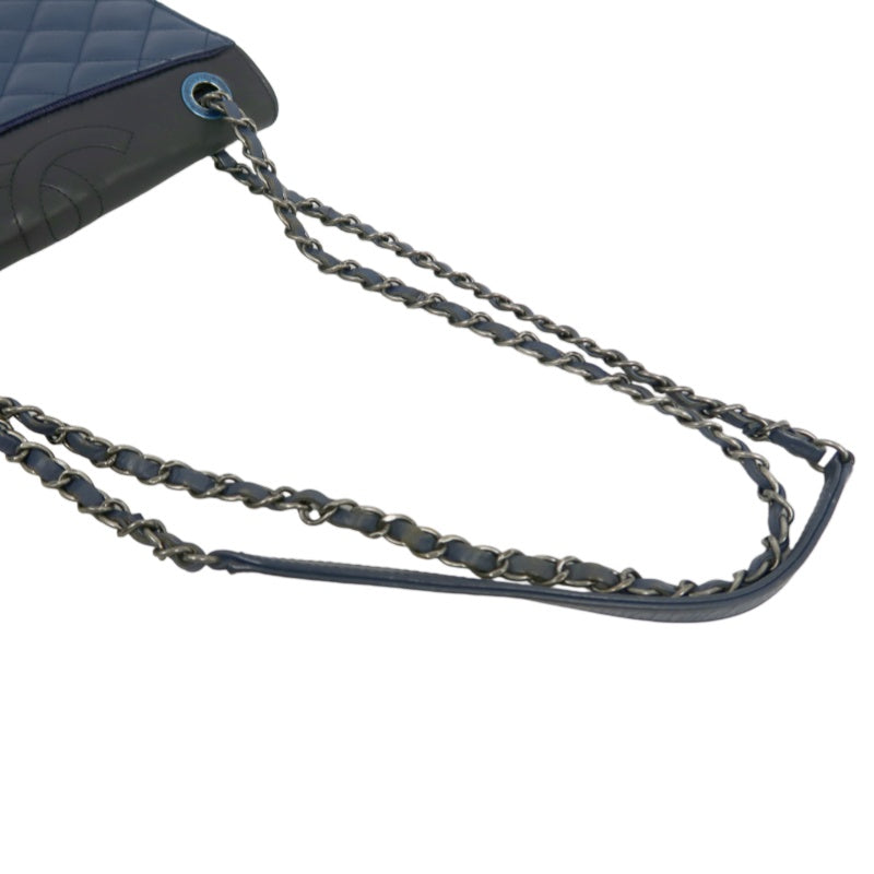 CHANEL Matelasse Lambskin Shoulder Bag Blue Silver Hardware
