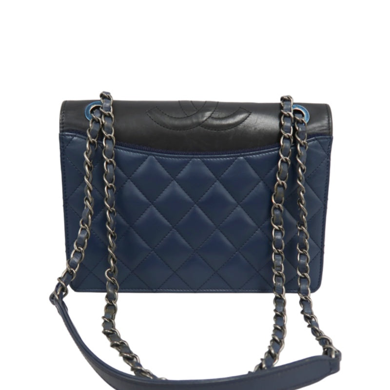 CHANEL Matelasse Lambskin Shoulder Bag Blue Silver Hardware