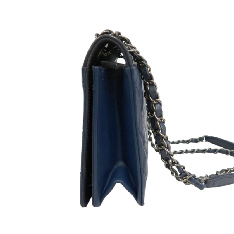 CHANEL Matelasse Lambskin Shoulder Bag Blue Silver Hardware
