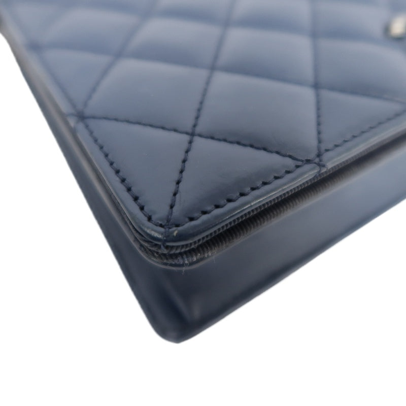 CHANEL Matelasse Lambskin Shoulder Bag Blue Silver Hardware